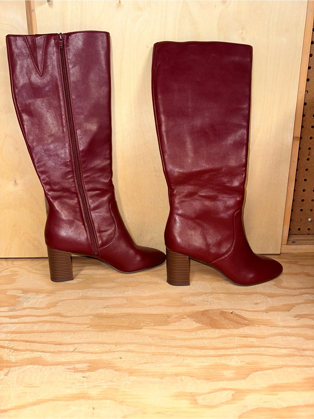 LOFT Burgundy Knee-High Leather Block Heel Boots